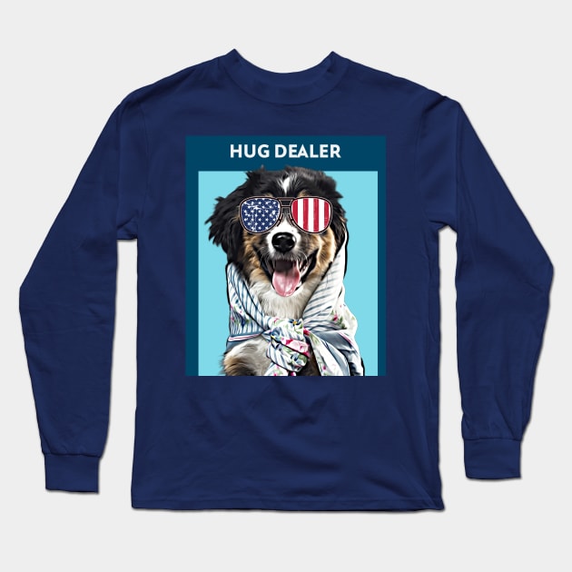 Hug Dealer (dog with patriotic sunglasses) Long Sleeve T-Shirt by PersianFMts